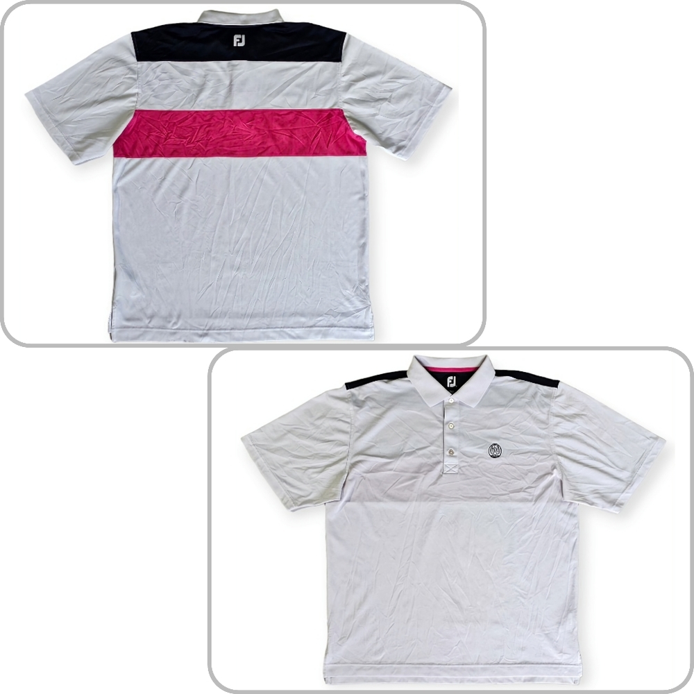 FootJoy Golf Polo Shirt Mens XL White Pink Navy Colorblock FJ Performance